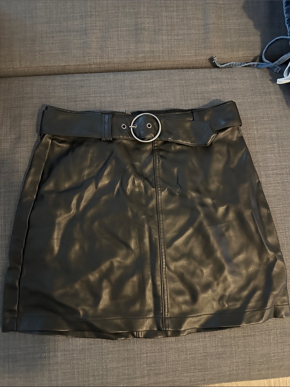 Hollister Black Faux Leather Mini Skirt with Ring Buckle Belt